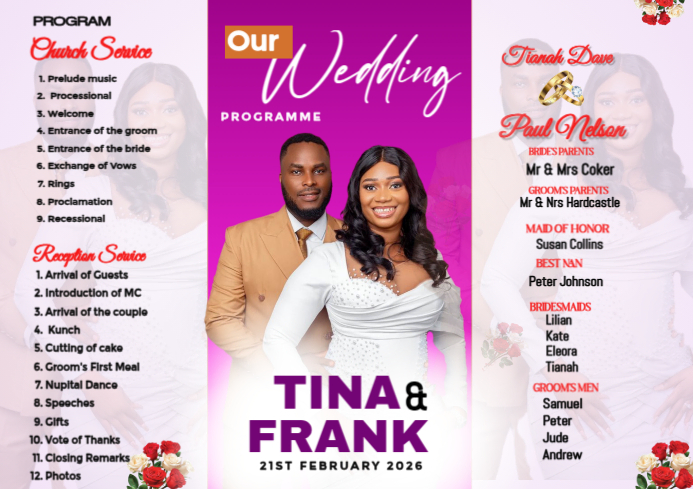 White Wedding Program A4 Template | PosterMyWall
