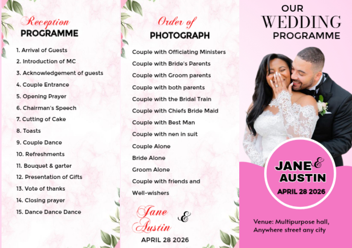 Wedding reception program Template | PosterMyWall