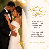 Wedding Thank You Card Template | Romantic Couple Appreciation Post | Luxury Wedding Gratitude Squar Carré (1:1)