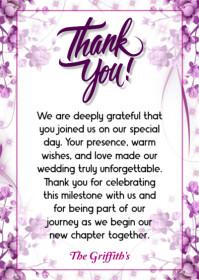 Wedding Thank You Card Template A6