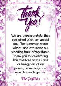 Wedding Thank You Card Template A6