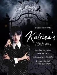 Wednesday Addams Halloween Inspired Birthday Flyer (US Letter) template