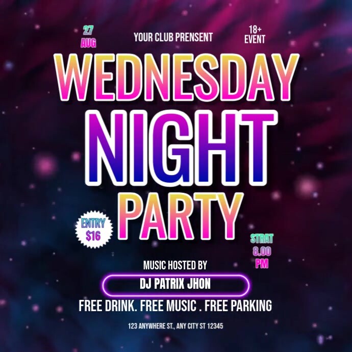 Wednesday night party Instagram Post template