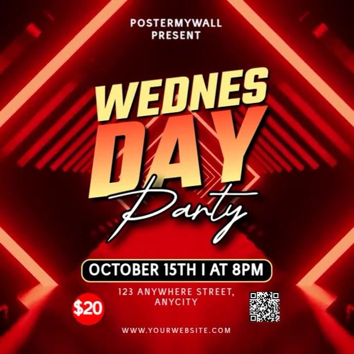 Wednesday night party neon poster Template | PosterMyWall