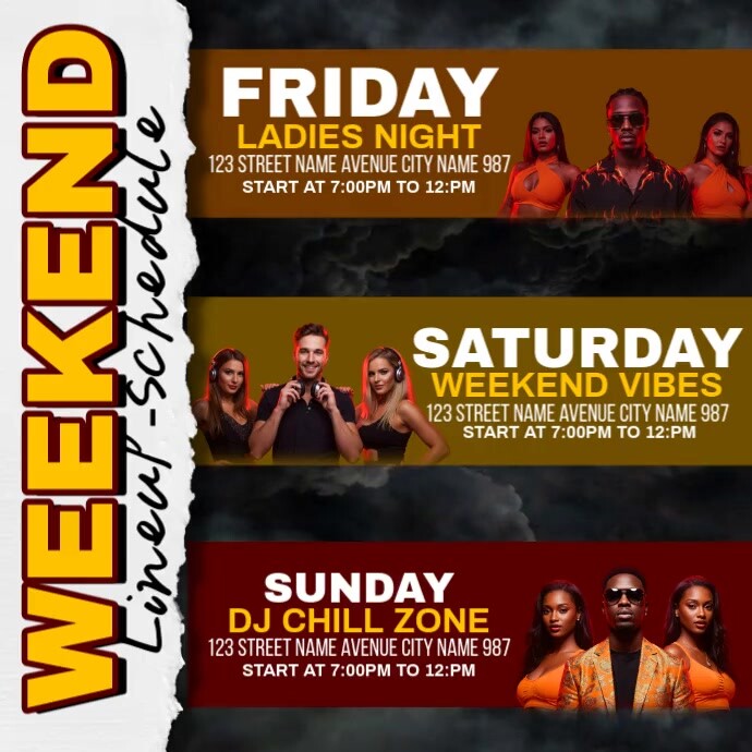 Weekend Club Schedule Instagram Post template