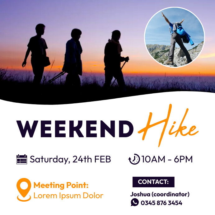 weekend hike poster, Saturday hike flyer Publicación de Instagram template