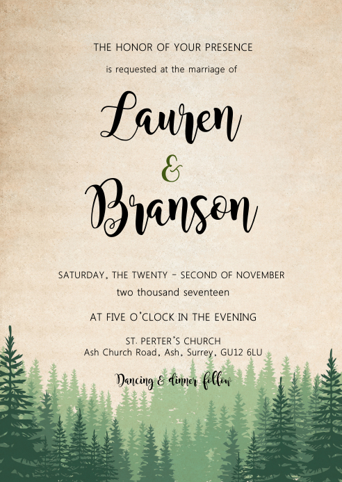 Weekend in the wood wedding invitation Template | PosterMyWall