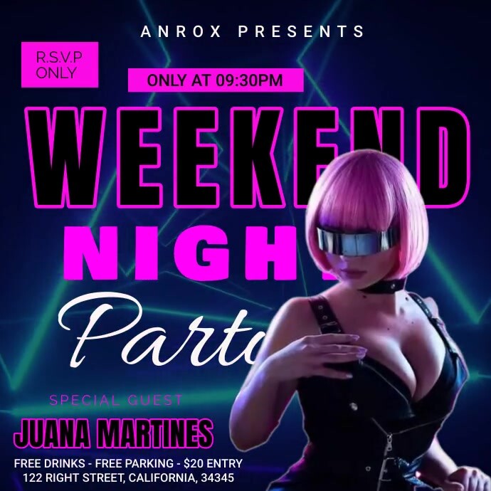 weekend nights/party /disco party/dj party Instagram Post template