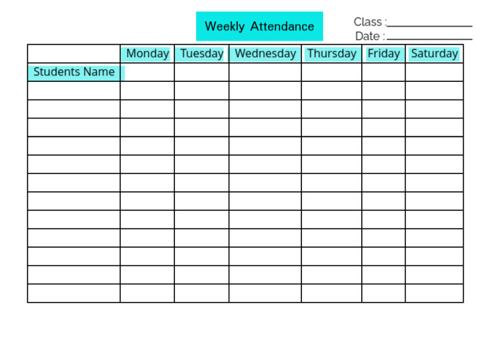Weekly Attendance Template PosterMyWall