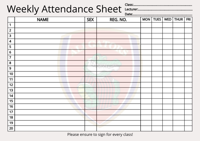 Weekly Register Layout Weekly attendance sheet Template | PosterMyWall