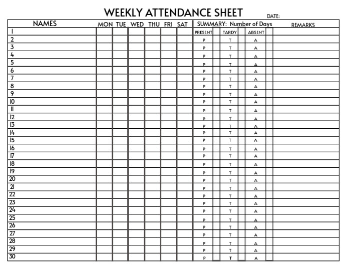 Weekly Attendance Sheet Template PosterMyWall