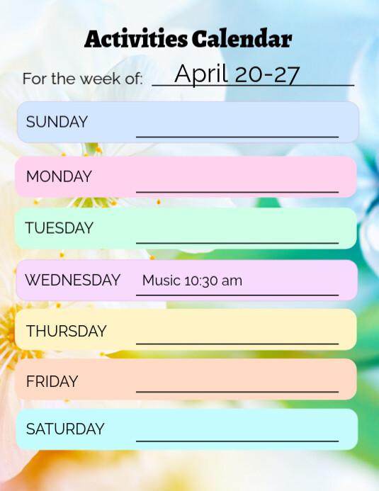 Copy of Weekly calendar flyer US letter portrait | PosterMyWall
