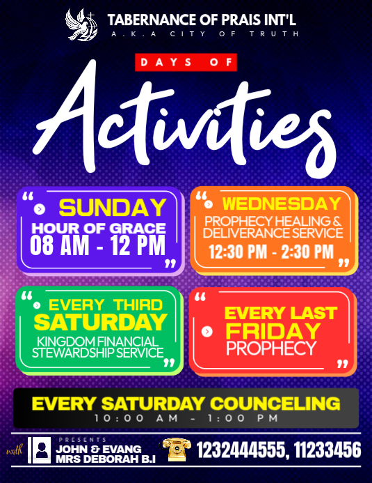 Weekly Church Activities And Services Template | PosterMyWall