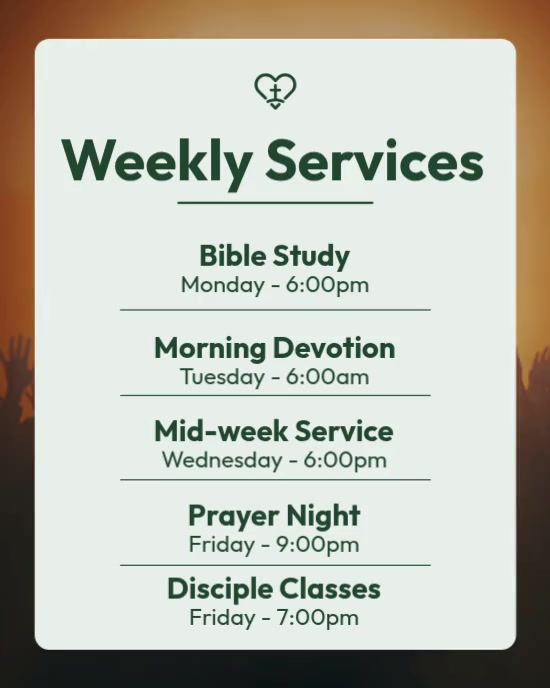 Weekly Service Animation Photo Weekly Church Services Template | PosterMyWall