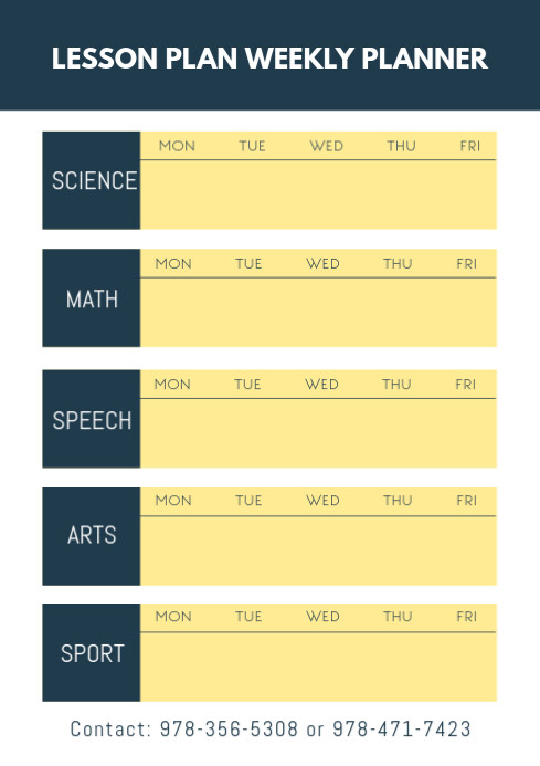 Weekly Class Lesson Planner Template | PosterMyWall