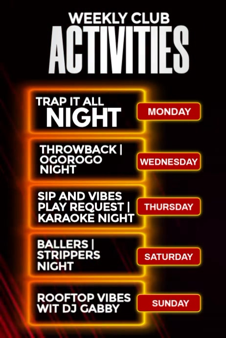 Copy of Weekly Club Activities & Party Nights | PosterMyWall