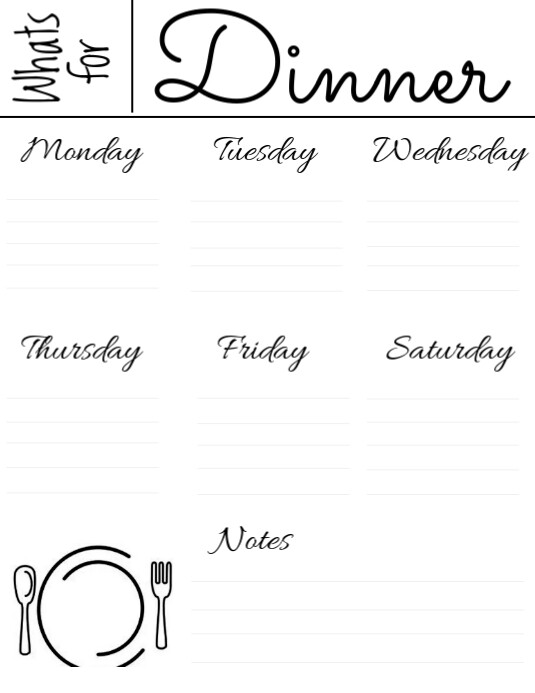 Weekly Dinner Menu Løbeseddel (US Letter) template