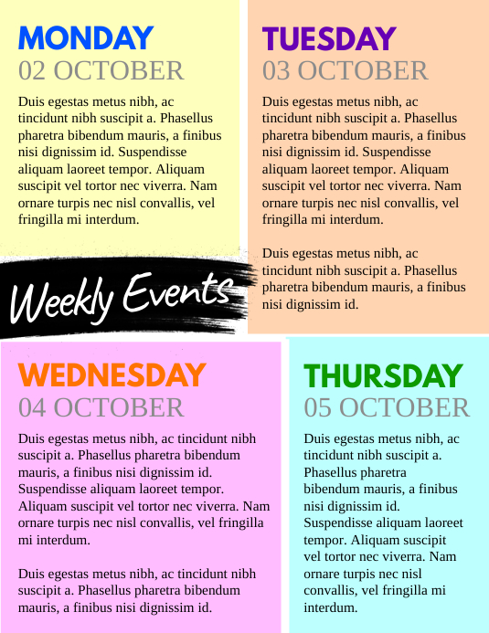 Weekly Events Flyer Template PosterMyWall