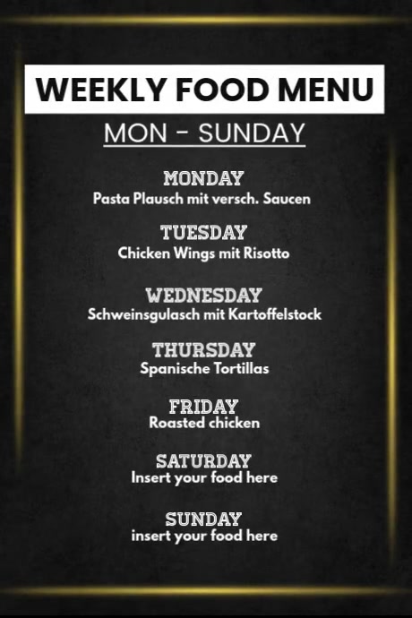 weekly food menu restaurant Template | PosterMyWall