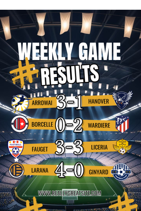 Game Result Example Weekly Game Results Template | PosterMyWall