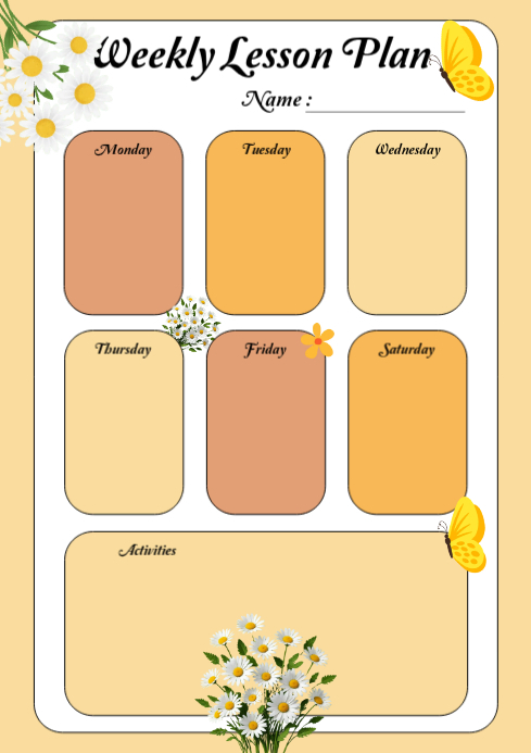Orange Weekly Lesson Plan A4 Template | PosterMyWall