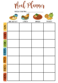 Weekly Meal Planner Template Printable A4