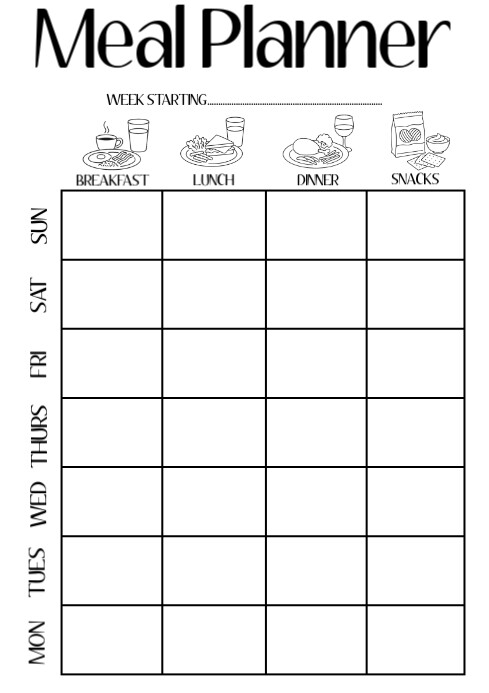 Weekly meal planner Template Printable A4