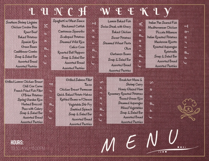 Copy of Weekly Menu | PosterMyWall