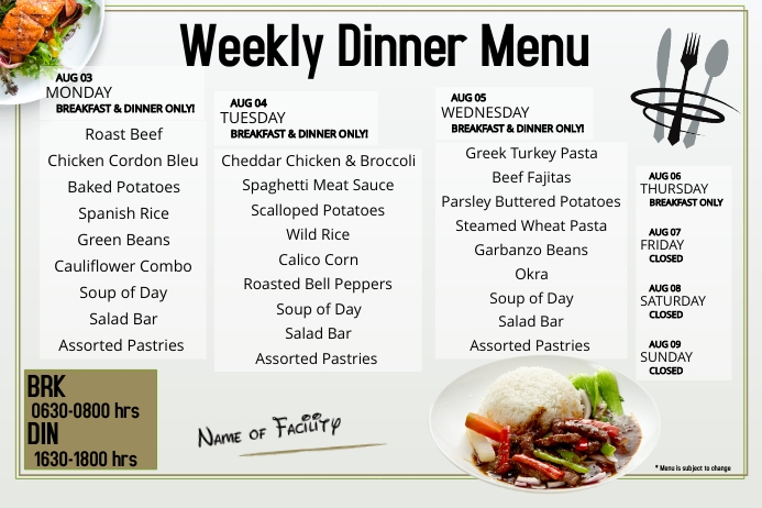 Weekly Menu Template | PosterMyWall