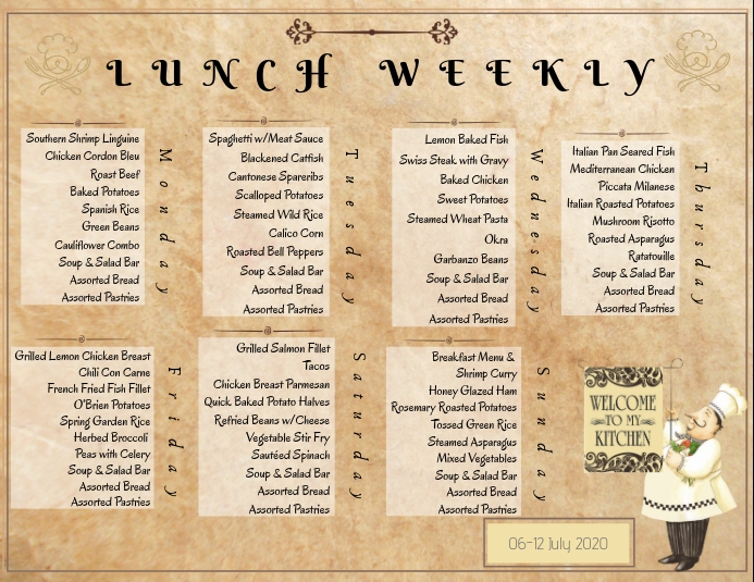 Copy of Weekly Menu | PosterMyWall