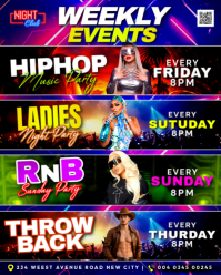 Weekly Nightclub Events week program Night club music dj party activities calendar Instagram Post template