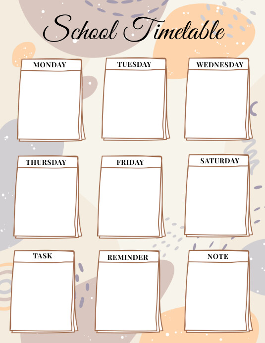 Weekly planner, schedule, school timetable Ulotka (US Letter) template