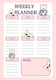 Weekly Planner - White and Rosy Presentation  (A4) - (21cm x 29.7cm) template