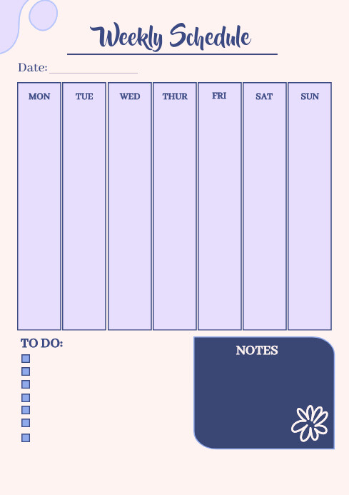 Weekly Schedule A4 size Template | PosterMyWall