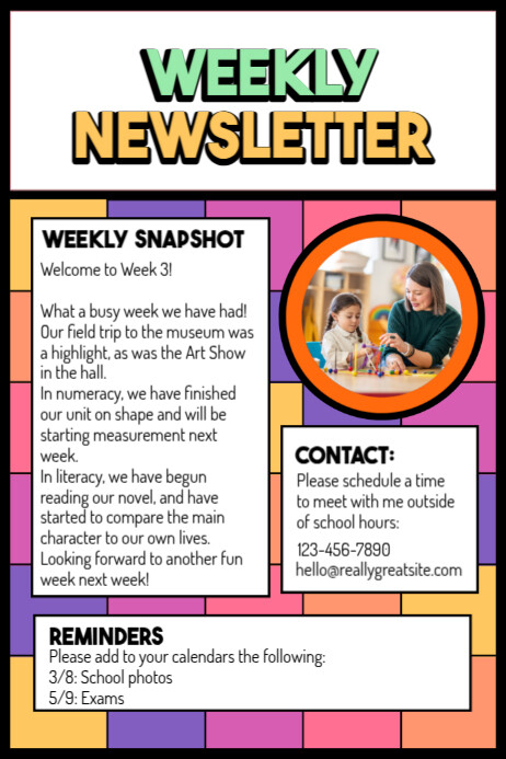 weekly school newsletter Template | PosterMyWall