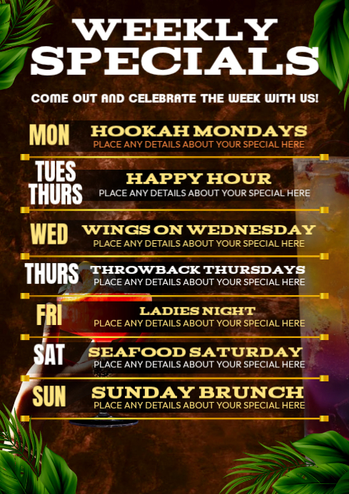 Weekly Specials Nightlife Event Lineup Template | PosterMyWall