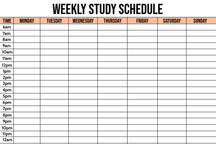 weekly study schedule template postermywall