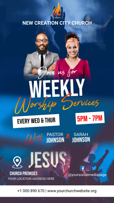 Weekly Service Animation Photo WEEKLY WORSHIP SERVICES POSTER Template | PosterMyWall