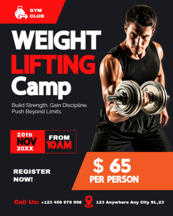 Copy of Weight Lifting Camp Poster Template – Strength Training ...
