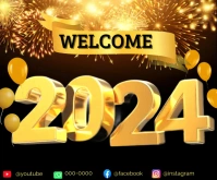 Welcome 2024 happy new year fireworks template card Rettangolo medio