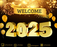 Welcome 2025 gold fireworks social media post Medium Rectangle template