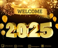 Welcome 2025 gold fireworks social media post Medium Rectangle template