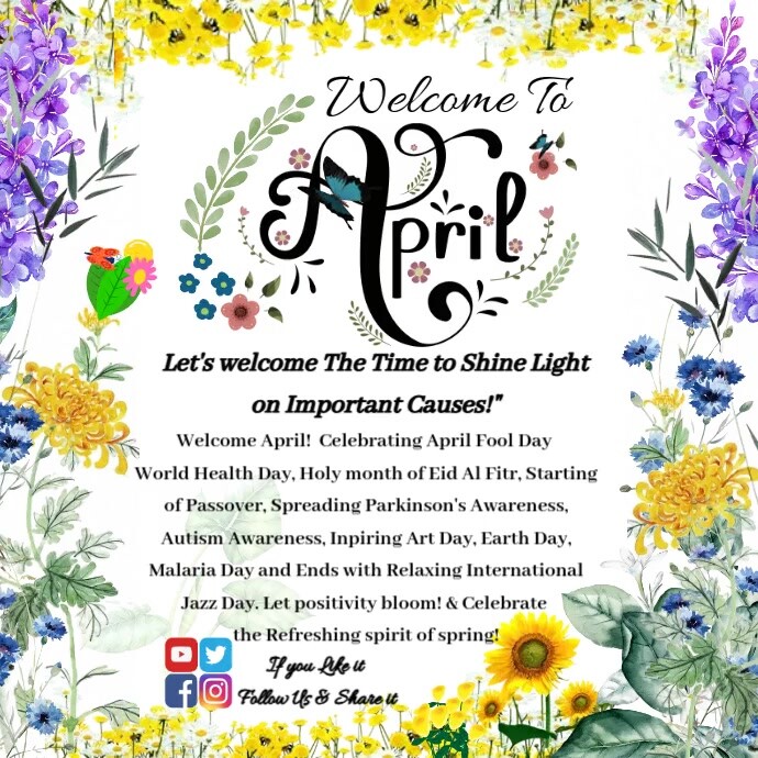 Welcome April Greeting Post Template | PosterMyWall