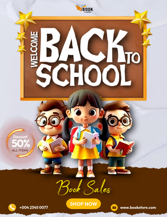 Welcome Back to school kids book sale promotion flyer template for Facebook post Folheto (US Letter)