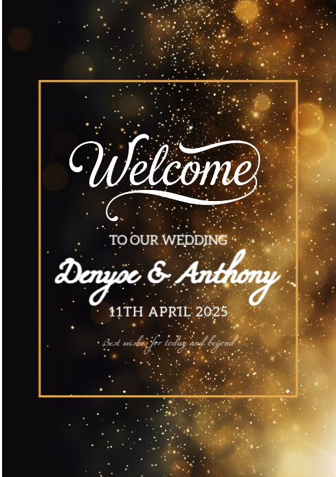 Welcome board Bokeh background elegant black gold A3 template