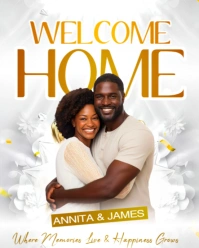 Welcome home homecoming editable image name printable customizable white and gold template design Instagram Portrait