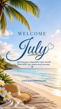 Синий Welcome July Instagram Story Template