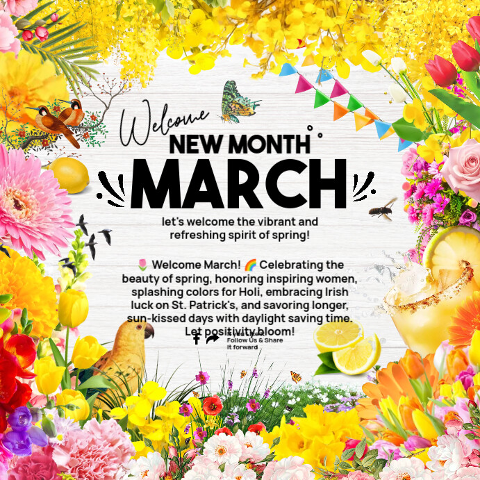 Welcome March Script Welcome March Greeting Post Template Modelo | PosterMyWall