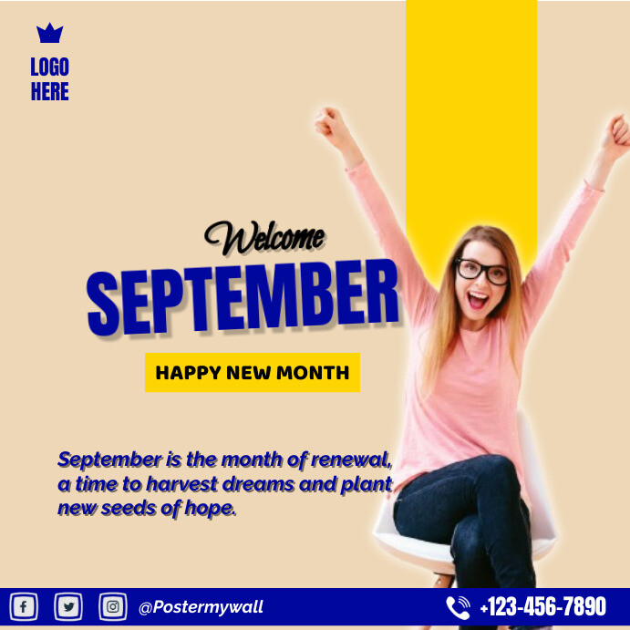 September Posts Welcome month of September Instagram post Template | PosterMyWall