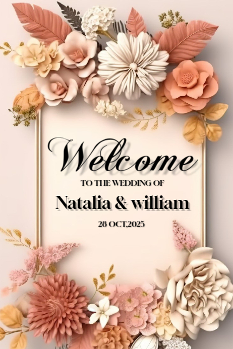 Welcome poster 3d rendered floral rectangular frame Template | PosterMyWall